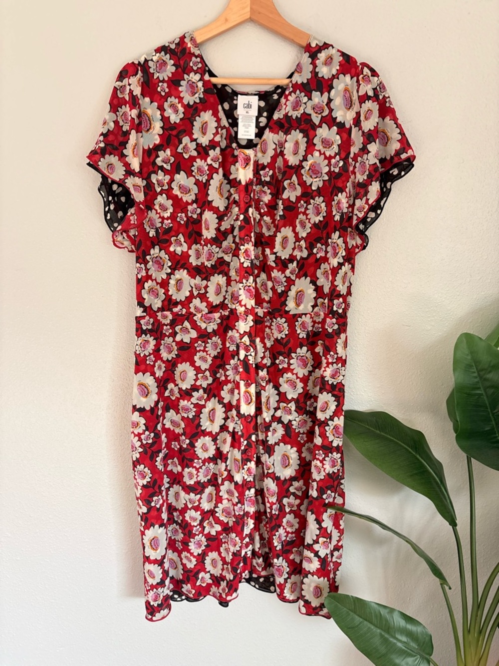 CAbi reversible Red Floral Button-Front  Mini Dress